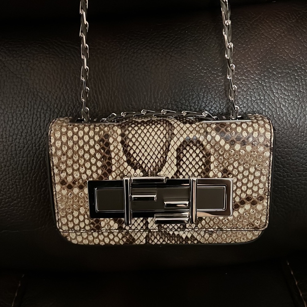 Fendi 3baguette Small Python Leather Chained Cros… - image 7